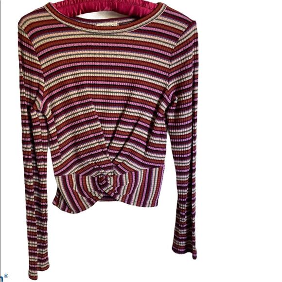 Ginger G Twist knot Ribbed knit Candy Striped Long sleeve Top NEW - Picture 5 of 9